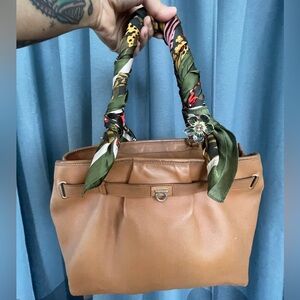 Salvatore Ferragamo Beige Gancini Leather Belted Tote Bag